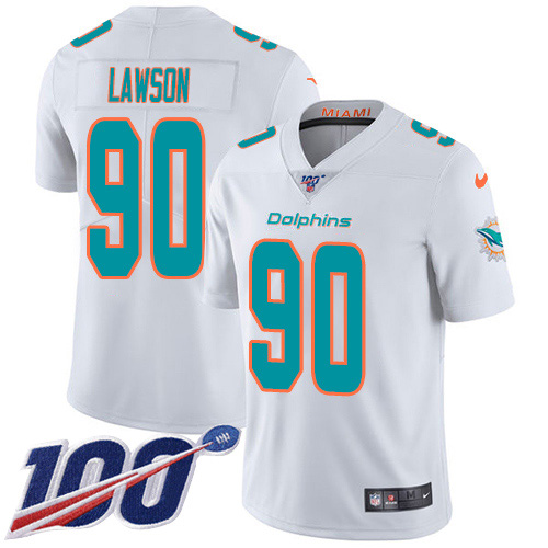Nike Miami Dolphins 90 Shaq Lawson White Youth Stitched NFL 100th Season Vapor Untouchable Limited Jersey